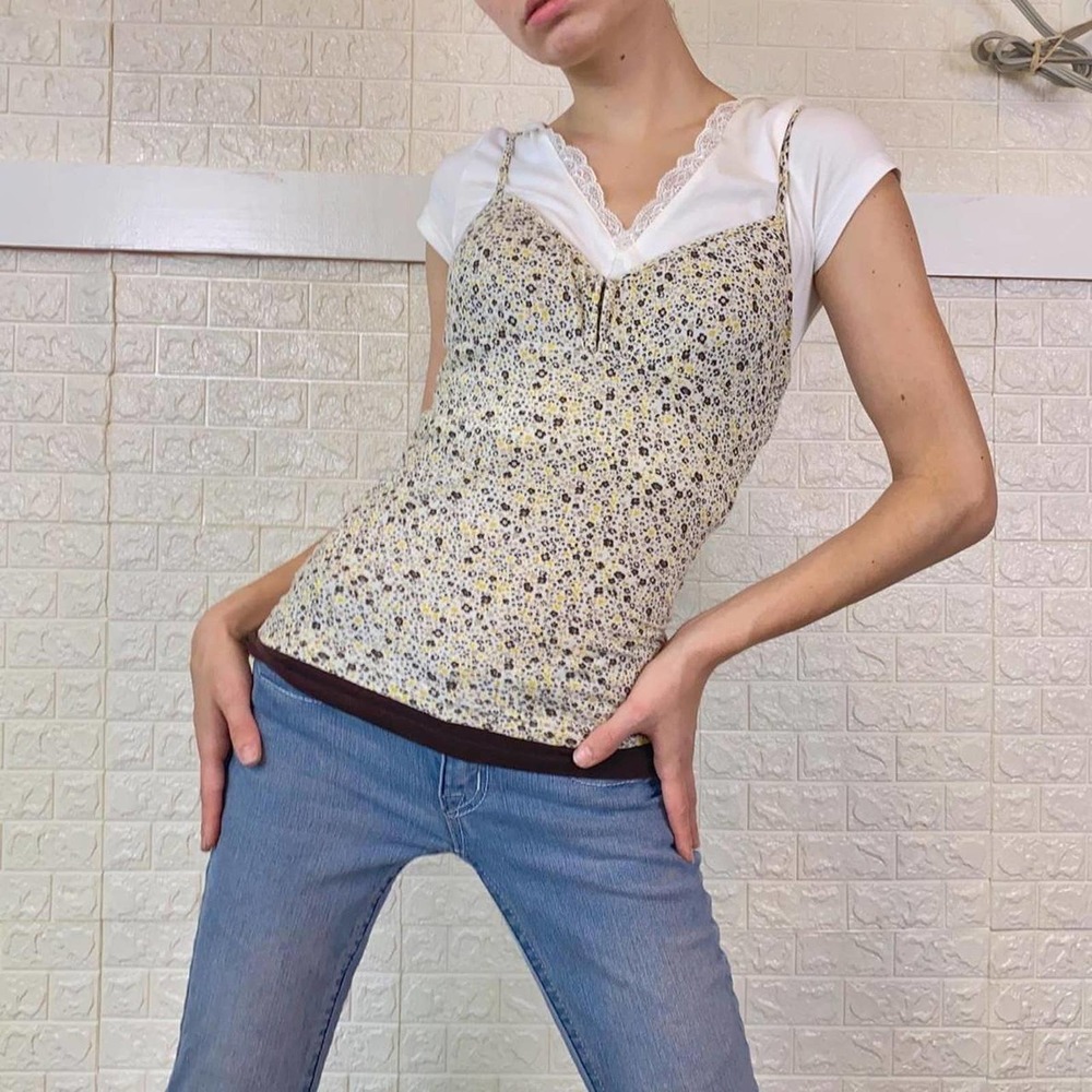 LEI brown calico floral print cami top with built in underwire bra